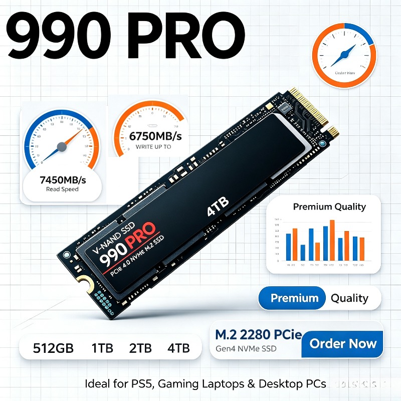 Pcie 4.0 4Tb 2280 Ssd 7450Mbps - 990 PRO Оригинальный SSD – 512